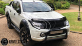 Mitsubishi L200 Series 5 2015-2019 Fender Flares on a white truck, showcasing wide arches, faux bolts, and a smooth black finish for double cab models.