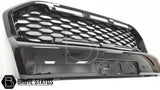 Gloss black grille for Ford Ranger Wildtrak, featuring white LEDs, close-up of the tough design and hexagonal pattern, fits 2019-2022 models.