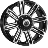 Wolfrace Amazon 20 Gloss Black Alloy Wheels with Polished Face featuring white spokes and logo detail, perfect for enhancing pick-up truck aesthetics.