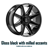 AXE Wheels AT3, a black rim with white text, featuring a sleek design for trucks, size 20x9.5, ideal for enhancing vehicle style.