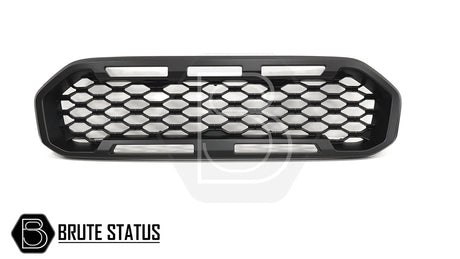 Ford Ranger 2019-2022 T8 Black Grille (Non-Wildtrak Only) with smooth finish, designed for easy installation without drilling, enhancing your truck's rugged appearance.