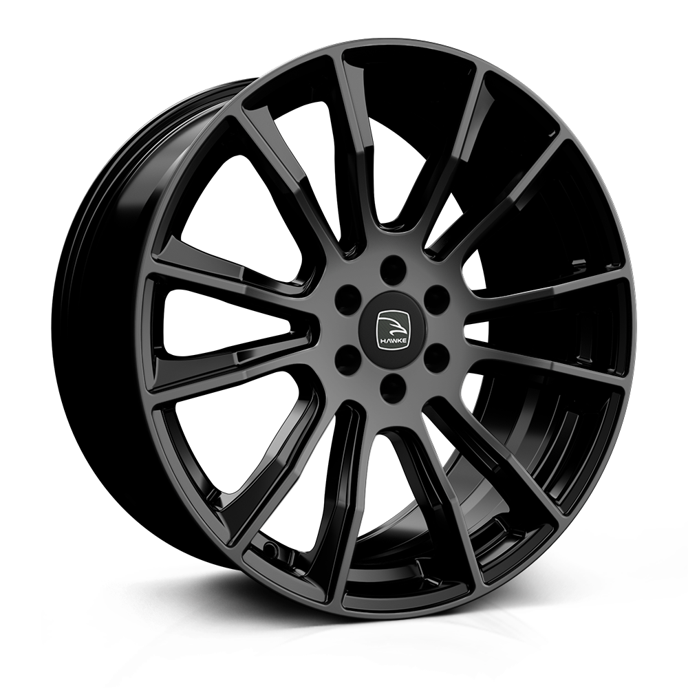 Hawke Wheels Denali alloy wheel, showcasing its sleek black rim design, tailored for enhancing pick-up trucks with style and performance.