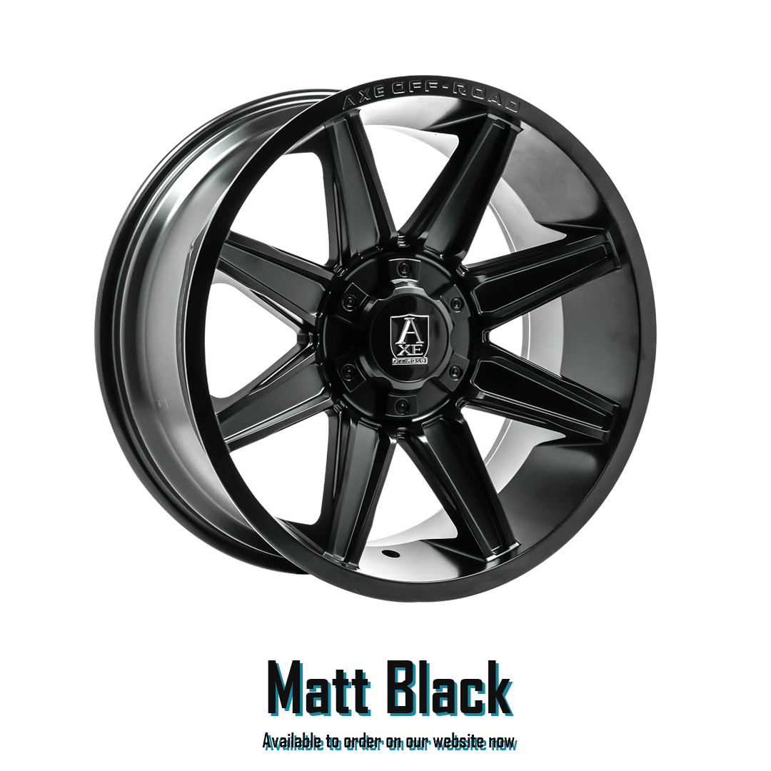 AXE Wheels AT3 alloy rim, gloss black, 20x9.5 size, showcasing a sleek design with milled highlights, suitable for enhancing pick-up trucks.