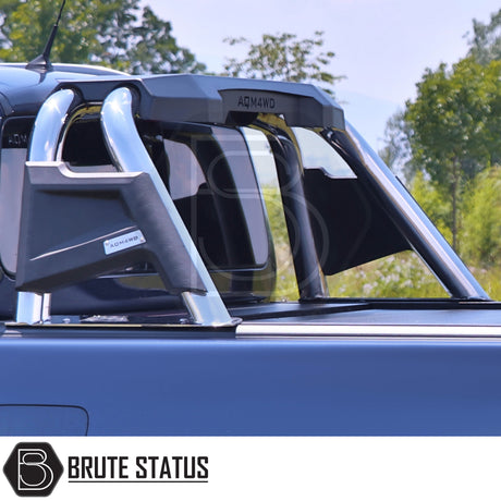 Nissan Navara NP300 2015-2022 Roll Bar Chrome installed on truck, showcasing heavy-duty steel construction and sleek design for enhanced vehicle aesthetics.