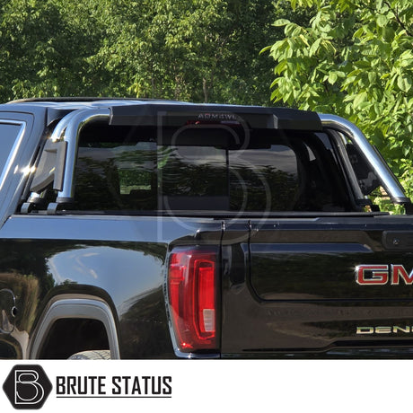 Nissan Navara NP300 2015-2022 Roll Bar Chrome on a black truck, showcasing its robust design and heavy-duty steel construction. Ideal for customization.