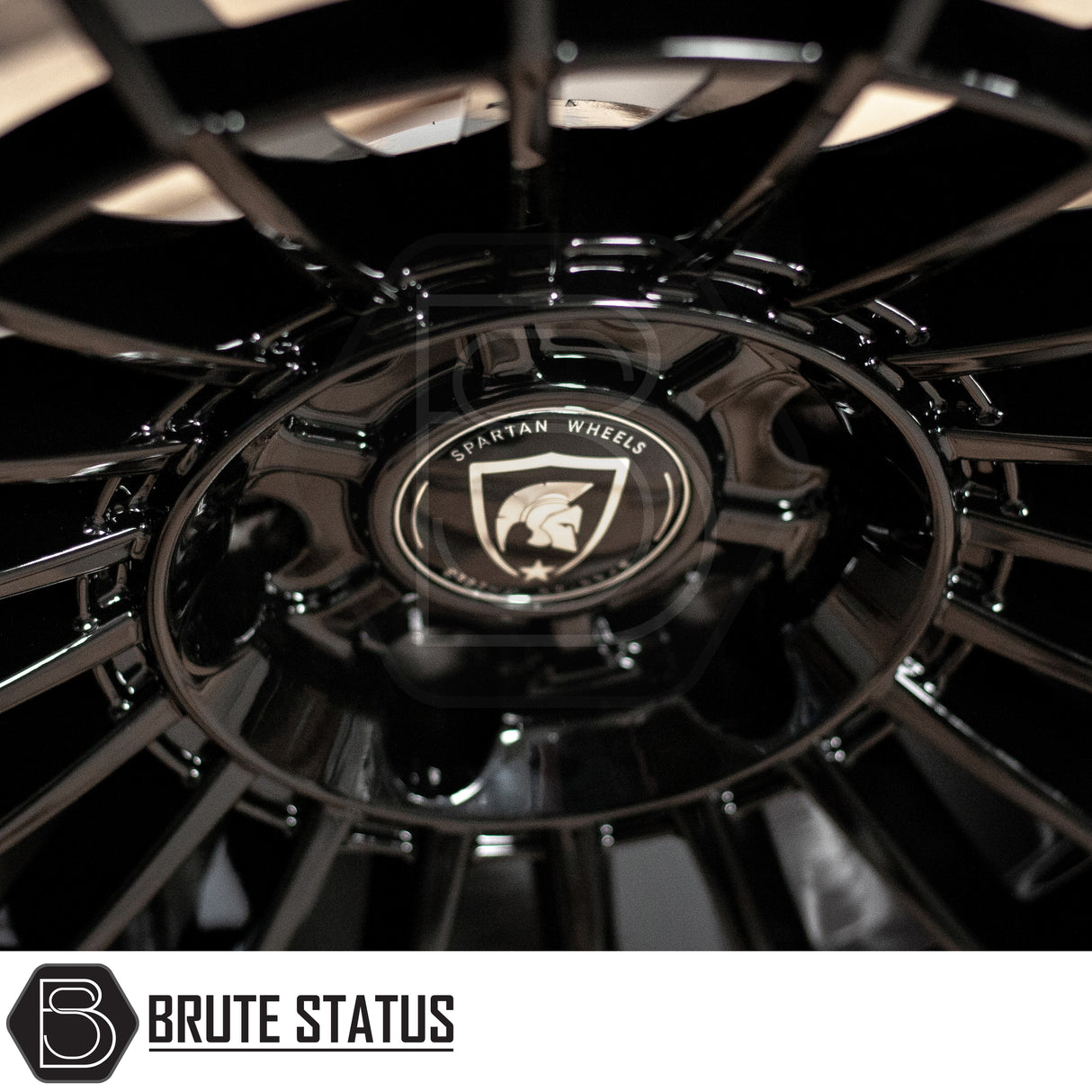 Close-up of Spartan SW5 Wheel, black rim with a logo, suitable for customization on pick-up trucks, featuring a 20x9.5 size and 6x139.7 PCD.