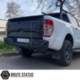 Brute Status matt black tailgate protector for ford ranger t6 t7 and t8 model years 2012-2022 fitted to a white ford ranger 