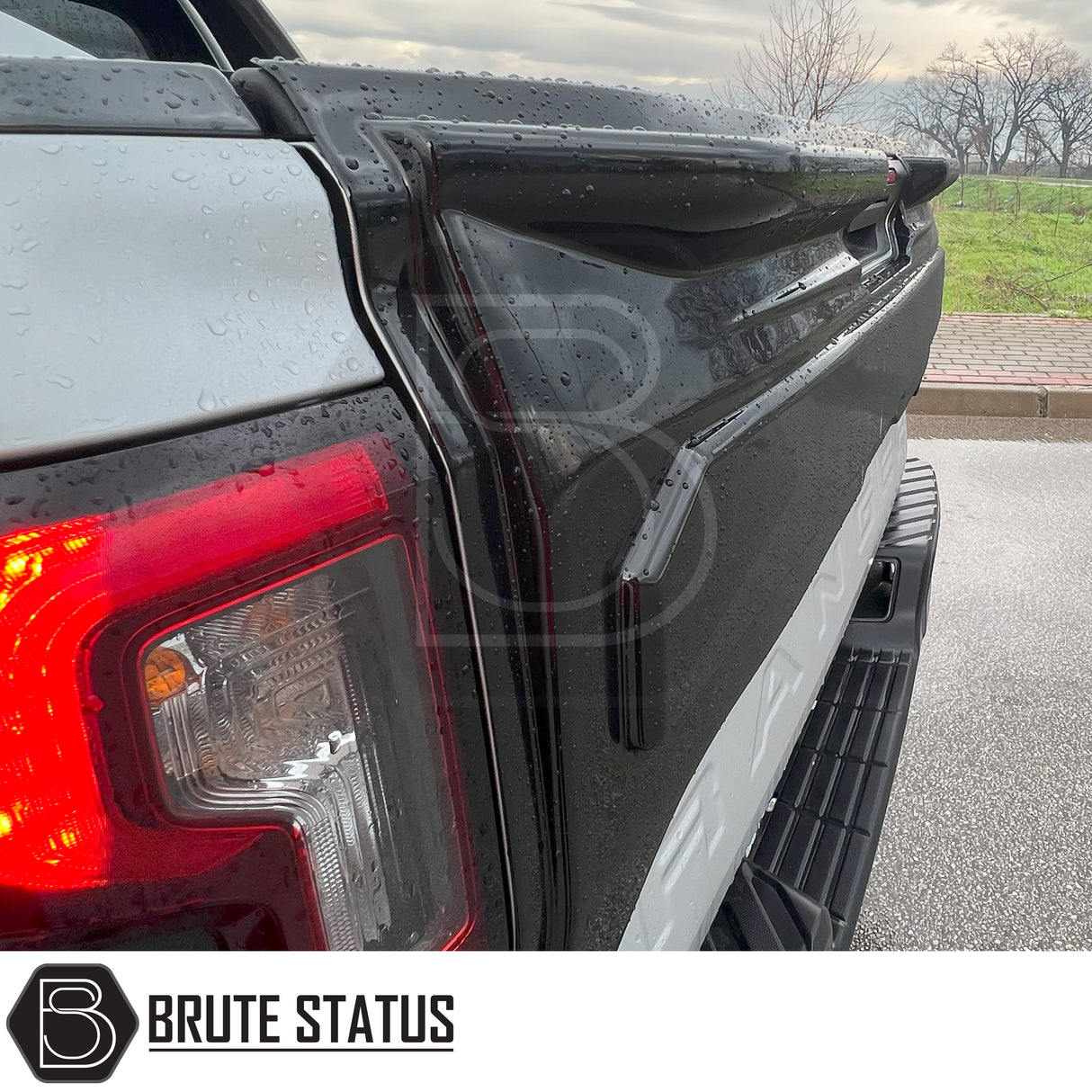 Ford Ranger 2023+ Tail Gate Cladding Protector, durable ABS plastic, fits with double-sided tape, offers damage protection, suitable for post-2023 models.