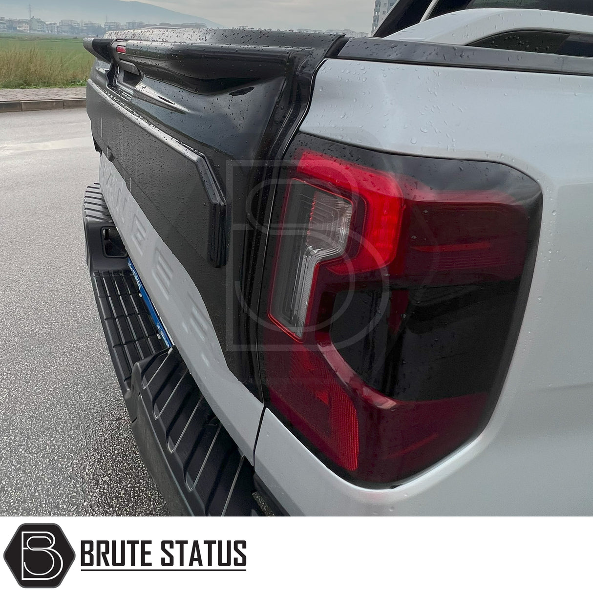 Ford Ranger 2023+ Tail Gate Cladding Protector on truck, featuring durable ABS plastic for damage protection, designed for straightforward installation and customization.