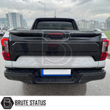 Ford Ranger 2023+ Tail Gate Cladding Protector on a black truck, showcasing durable ABS plastic design for enhanced tailgate protection.