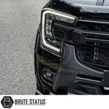 Brute Status matte black headlight and taillight cover trims for a Ford Ranger 2023+ pickup truck 