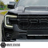 Brute Status matte black headlight and taillight cover trims for a Ford Ranger 2023+ pickup truck 