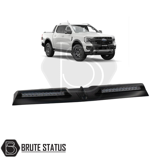 Brute Status LED roof spoiler with a matte black finish for the Ford Ranger 2023 onwards pickup truck