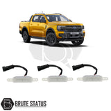 LED Pack for Ford Ranger 2023+ Grille: Super bright white LEDs displayed with a yellow truck, emphasizing aftermarket customization for enhanced vehicle individuality.