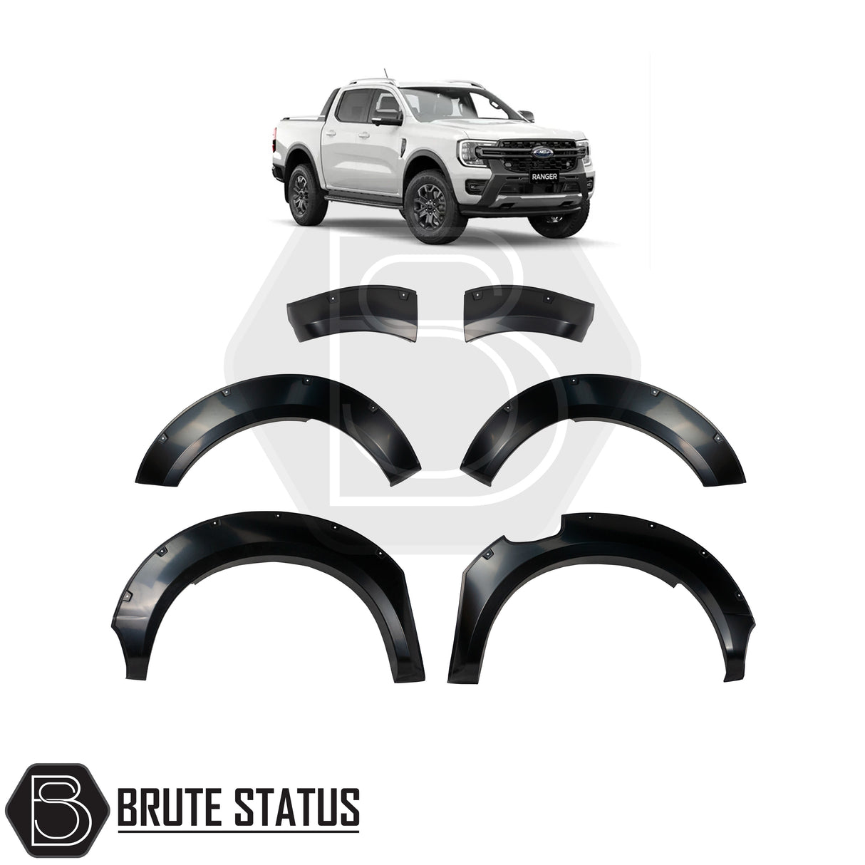 Brute status wide arch kit in matte black for the ford ranger next gen 2023+ pickup truck