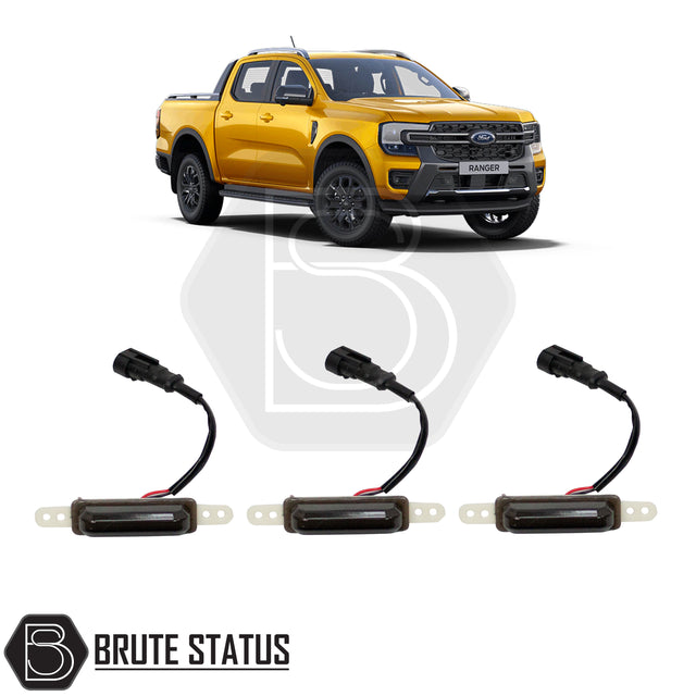 LED Pack for Ford Ranger 2023+ Grille (Amber Colour) displayed on a yellow truck with visible wires and tires.