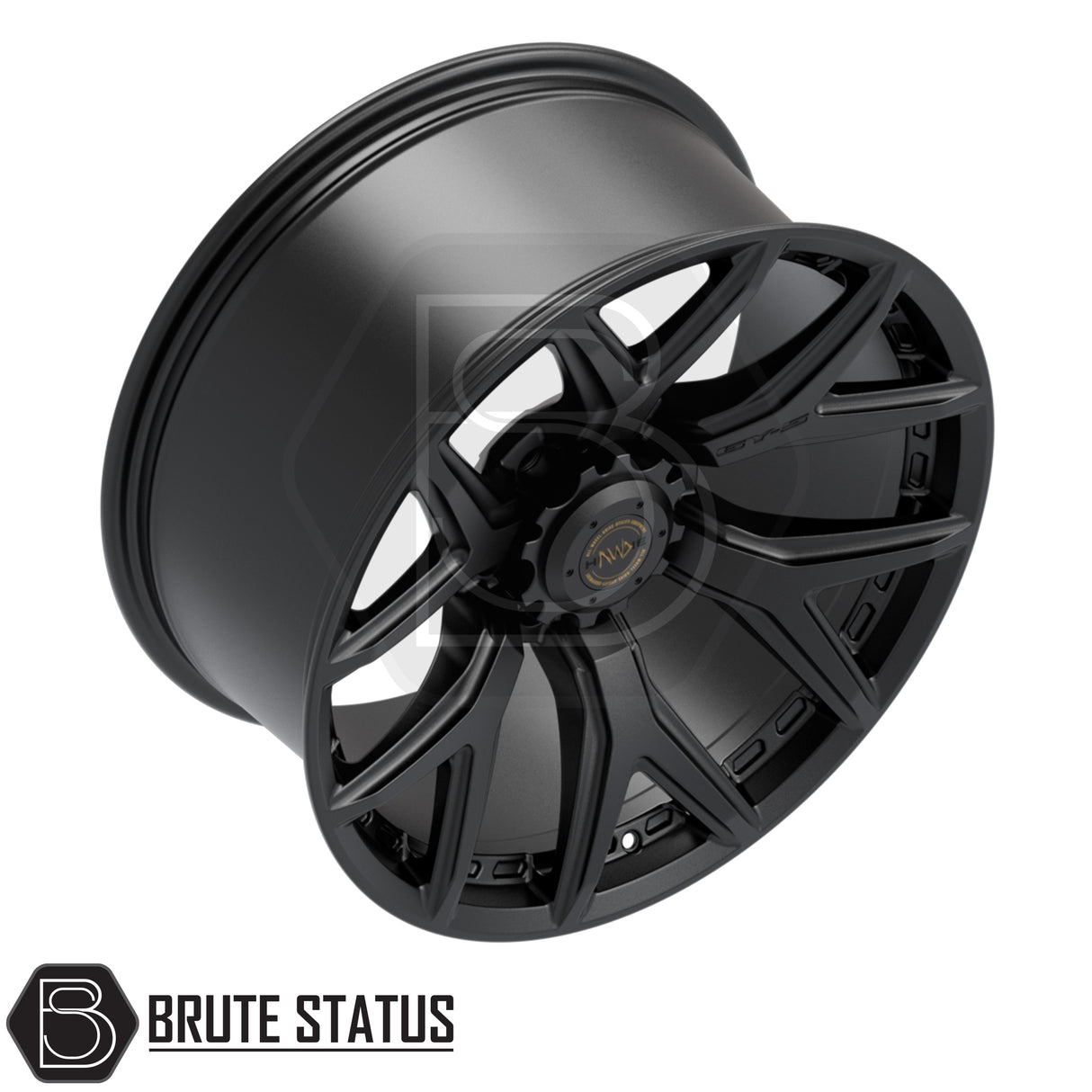 Hawke AWD Wheels 6YS, a black alloy rim, displayed close-up, highlighting its design and structure, suitable for enhancing pick-up truck aesthetics.