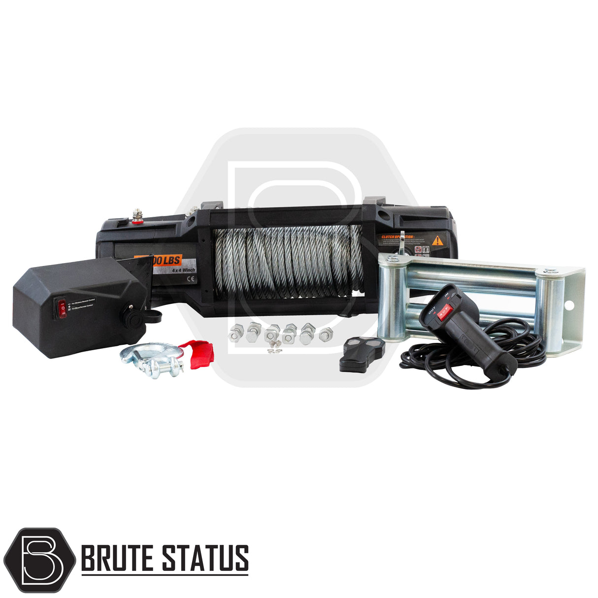 Brute Status heavy duty recovery winch rated for 12000lbs with stainless steel wire rope