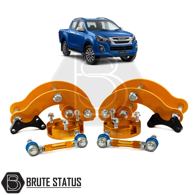 Brute status suspension lift kit and anti roll bar drop links in gold colour  for isuzu d-max 2017-2021 pickup truck 