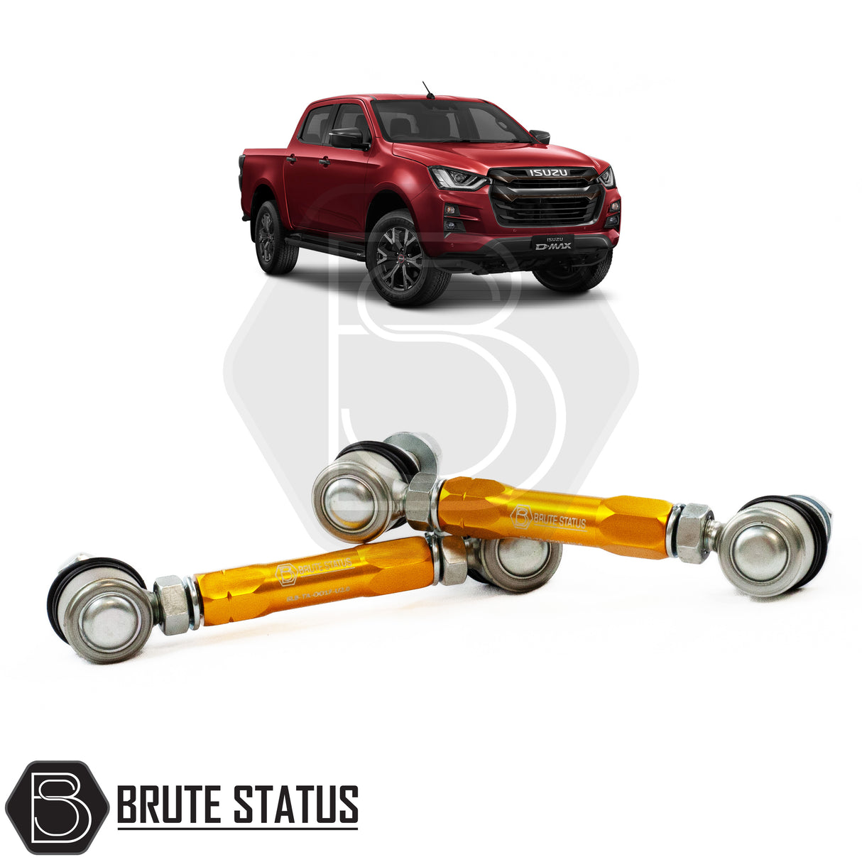 brute status adjustable anti roll bar links for suspension lift kit in gold for the isuzu d-max 2021+ pickup truck