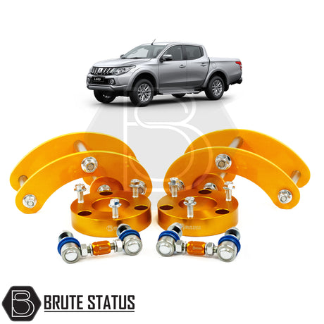 Brute status suspension lift kit and front anti roll bar drop links in gold colour for 2015-2019 mitsubishi l200 pickup trucks