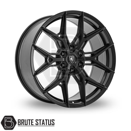 Spartan SW2 Wheels in Satin Black, showcasing a black rim with intricate spokes, designed for pick-up trucks, size 20x9, offset ET15, includes full fitting kit.