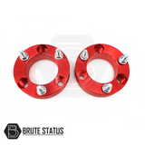 Nissan Navara D40 2005-2015 Front Shock Suspension Spacers 32mm, featuring red metal rings with pre-installed studs and nuts for enhanced truck lift.