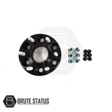 Nissan Navara 2005-2022 35mm hubcentric wheel spacers set of 4, showing a black metal wheel with silver bolts, enhancing vehicle stability.