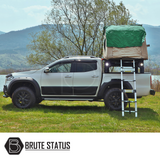 Universal S75 Tent Roll Bar on a white truck, featuring a tent on top, perfect for outdoor enthusiasts seeking practical, stylish truck modifications.