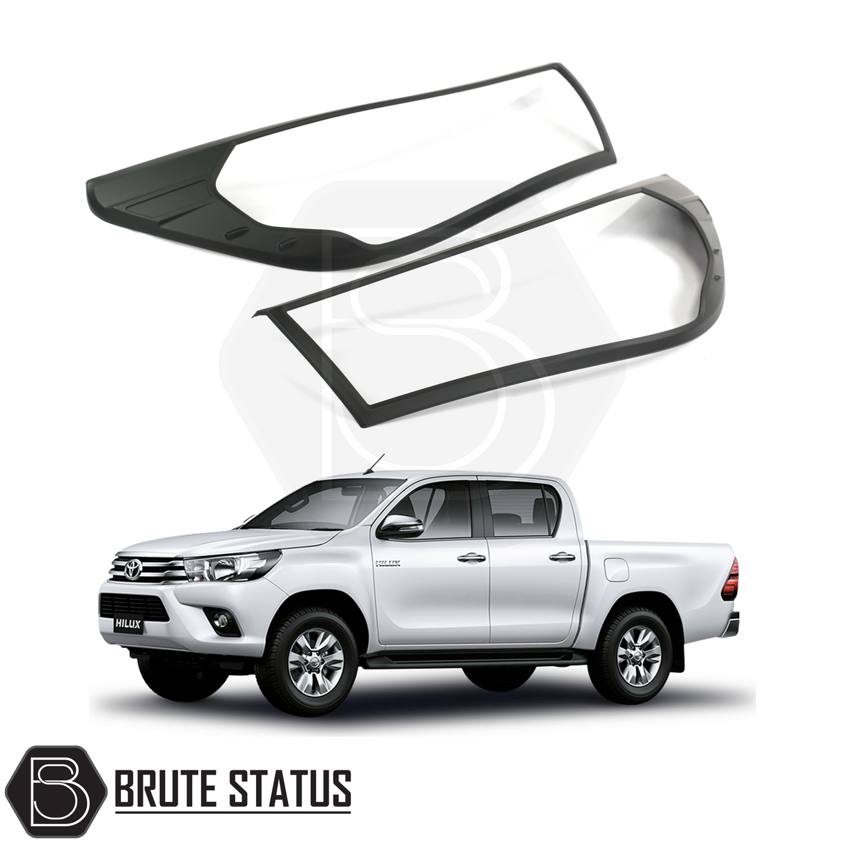 Toyota Hilux 2016-2020 Head Light & Tail Light Cover Package, featuring durable ABS plastic and easy 3M tape application, designed for customization.