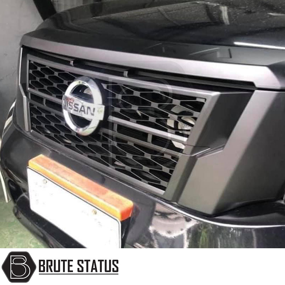 Nissan Navara NP300 2015-2022 Large Front Grille Matte Black, featuring a sturdy design with matte black finish, enhancing the truck's front aesthetic and functionality.