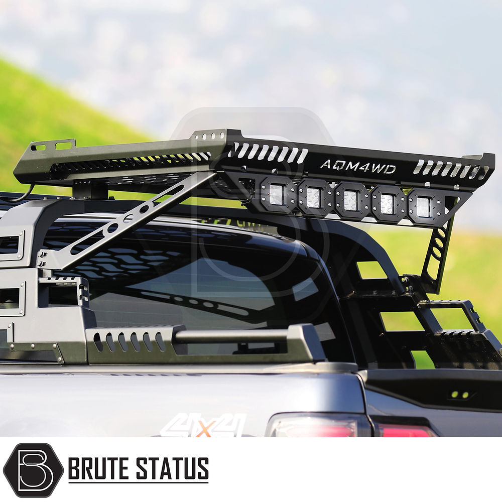 Universal LED Light Set on a car's roof rack, compatible with a universal roof basket and rollbar, featuring five bright LED lights for enhanced visibility.