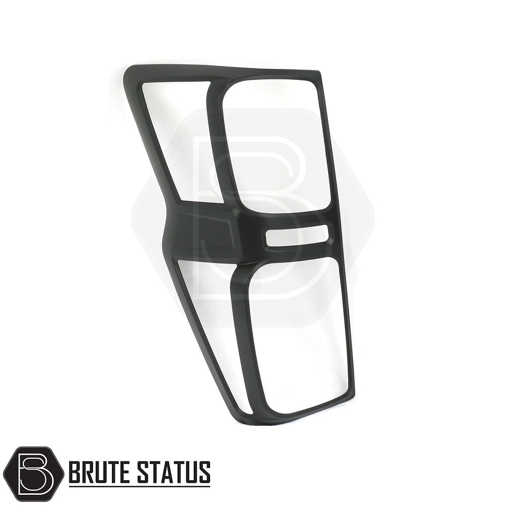 Isuzu D-Max 2021+ Tail Light Covers, sleek black design with white branding, featuring durable ABS plastic and easy installation for standout customization.