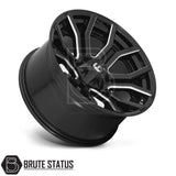 Fuel Rage Wheels, gloss black with silver spokes, size 20x9, designed for pick-up trucks, enhancing individuality. Comes in a set of four.