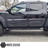 Volkswagen Amarok 2023+ Heavy Duty S30 Steel Side Steps, matt black finish, mounted on a black truck, showcasing strong steel profile and protection features.