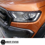 Ford Ranger 2015-2022 T7 T8 Head Light Covers Matte Black, showcasing a close-up of the aggressive headlight design transformation for enhanced truck style.