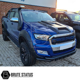 Ford Ranger 2015-2022 T7 T8 Head Light Covers Matte Black shown on a parked blue truck, highlighting their aggressive style and easy installation.