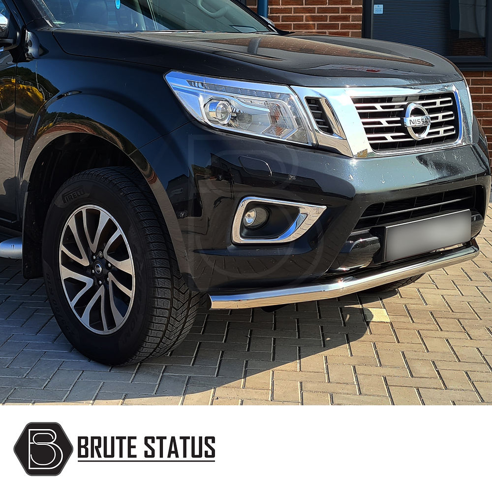 Nissan Navara NP300 2015-2022 City Bar (Nudge Bar) Polished on parked black SUV, highlighting bumper protection and stylish enhancement.