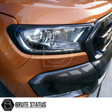 Ford Ranger 2015-2022 T7 T8 Head Light Covers Matte Black, showcasing a close-up of the headlight with sleek design, enhancing the vehicle's aggressive look.