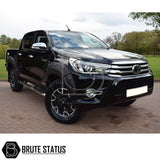 Toyota Hilux 2018-2020 Wheel Arch Kit (Riveted Style) displayed on a black truck, enhancing its rugged look with durable, textured black finish.