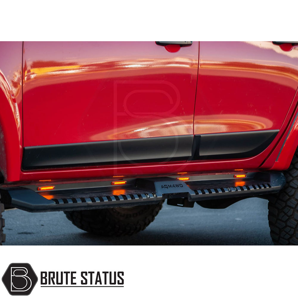 Mercedes X-Class 2017-2020 Heavy Duty S32 Steel Side Steps with LEDs, shown fitted on a vehicle, highlighting durability and sleek matt black finish.