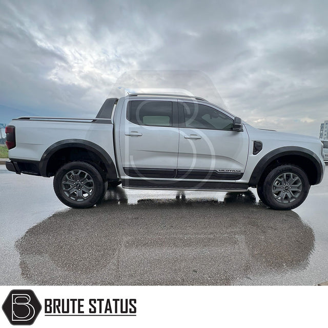 Ford Ranger 2023+ Body Cladding, rugged ABS plastic protection kit, fits with 3M tape, enhances durability and style for off-road use. Ideal for Brute Status enthusiasts.