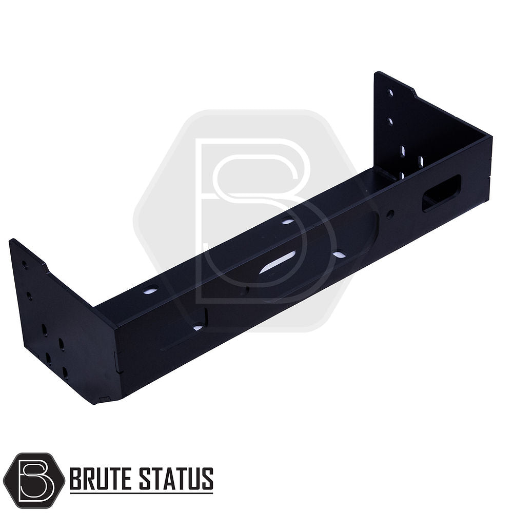 Mitsubishi L200 Series 5 Front Bumper Winch Bracket, black metal, compatible with stock bumpers, includes instructions, TÜV certified for 2015-2019 models.