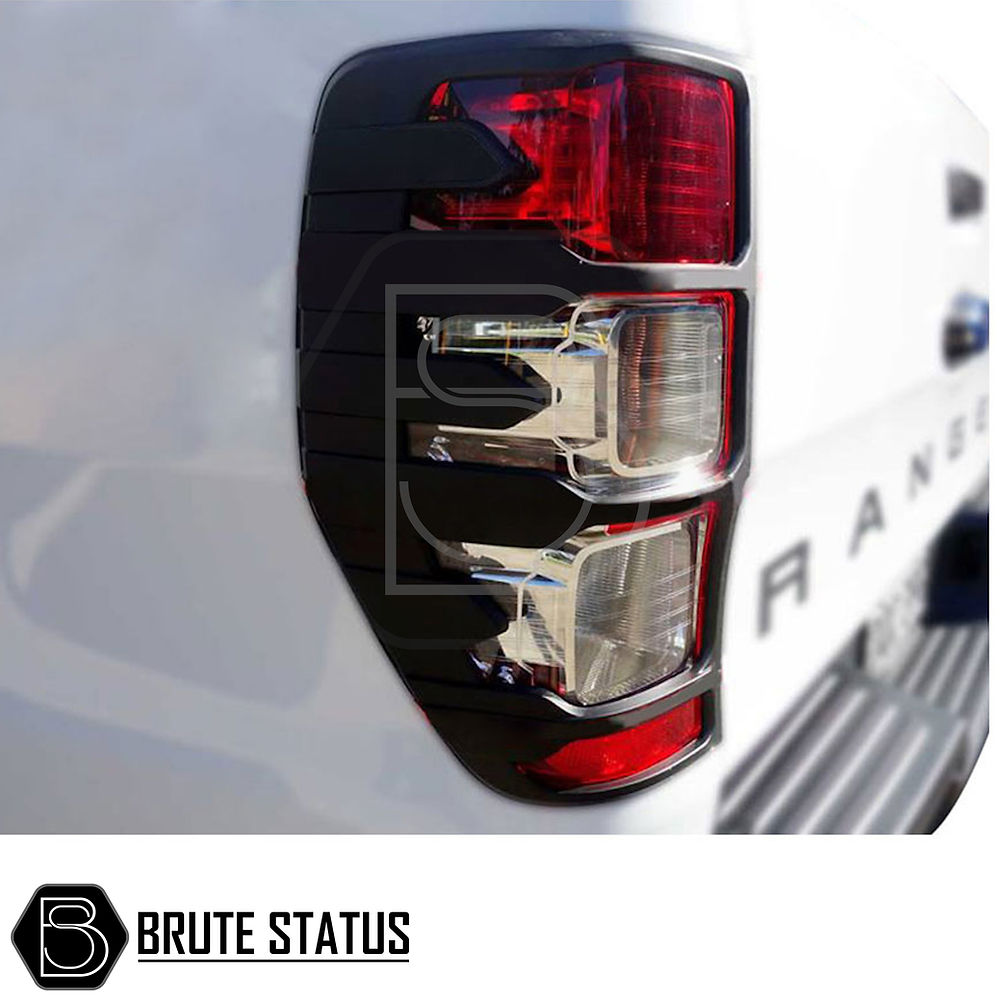 Ford Ranger 2015-2022 T7 T8 Head Light & Tail Light Package Matte Black, featuring easy-fit ABS plastic covers with 3M adhesive for enhanced truck customization.