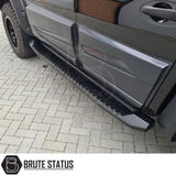 Close-up of Mitsubishi L200 Series 4 2007-2014 heavy duty S30 steel side steps, showcasing the durable matt black finish and robust design.