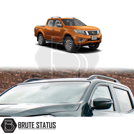 Nissan Navara NP300 2015-2022 Black Roof Rail Kit installed on an SUV, showcasing a sleek, high-quality finish, enhancing vehicle style and functionality.