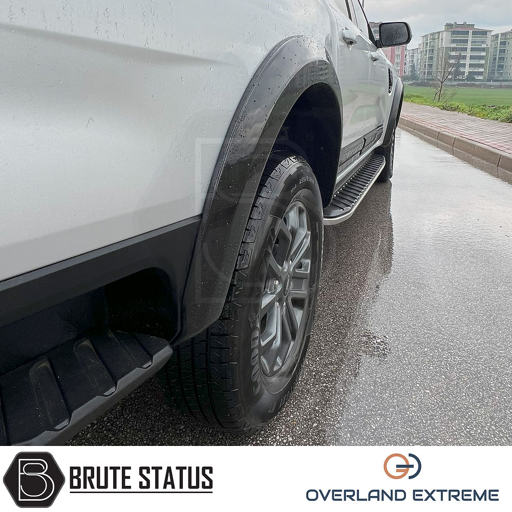 Ford Ranger 2023+ T9 Gloss Black Wide Arch Kit, showcasing wheel arches' precision fit and gloss finish, enhancing vehicle style and individuality.