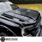 Ford Ranger 2023+ 'The Beast II' Bonnet Scoop on a black truck, enhancing its aggressive look with a smooth finish, perfect for customization.