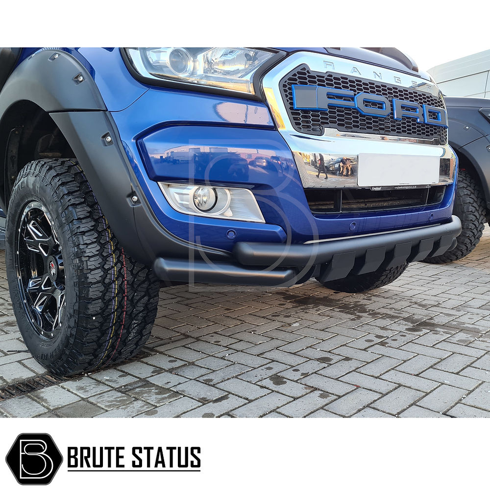 Ford Ranger 2015-2022 City Bar in matte black shown on a blue truck, enhancing bumper style and protection with easy DIY installation.