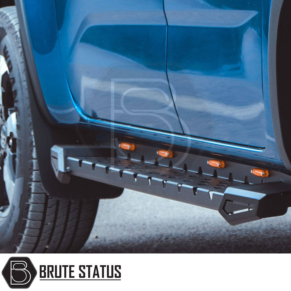 Isuzu D-Max 2021+ Heavy Duty M30 Steel Side Steps With LEDs, featuring a robust steel profile, matt black finish, and easy fitment for enhanced vehicle protection.